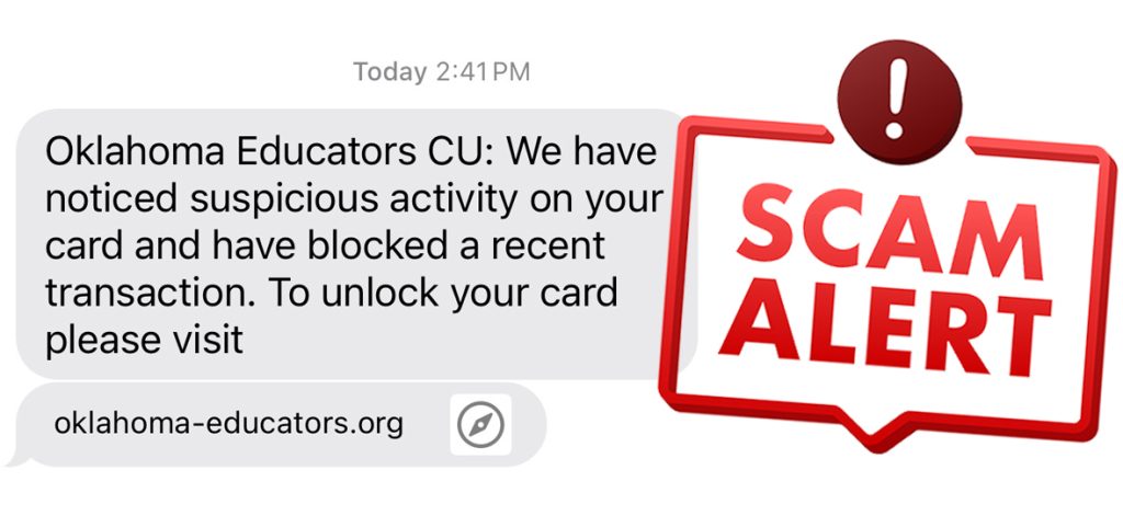 Fake OECU scam text message with Scam Alert Icon